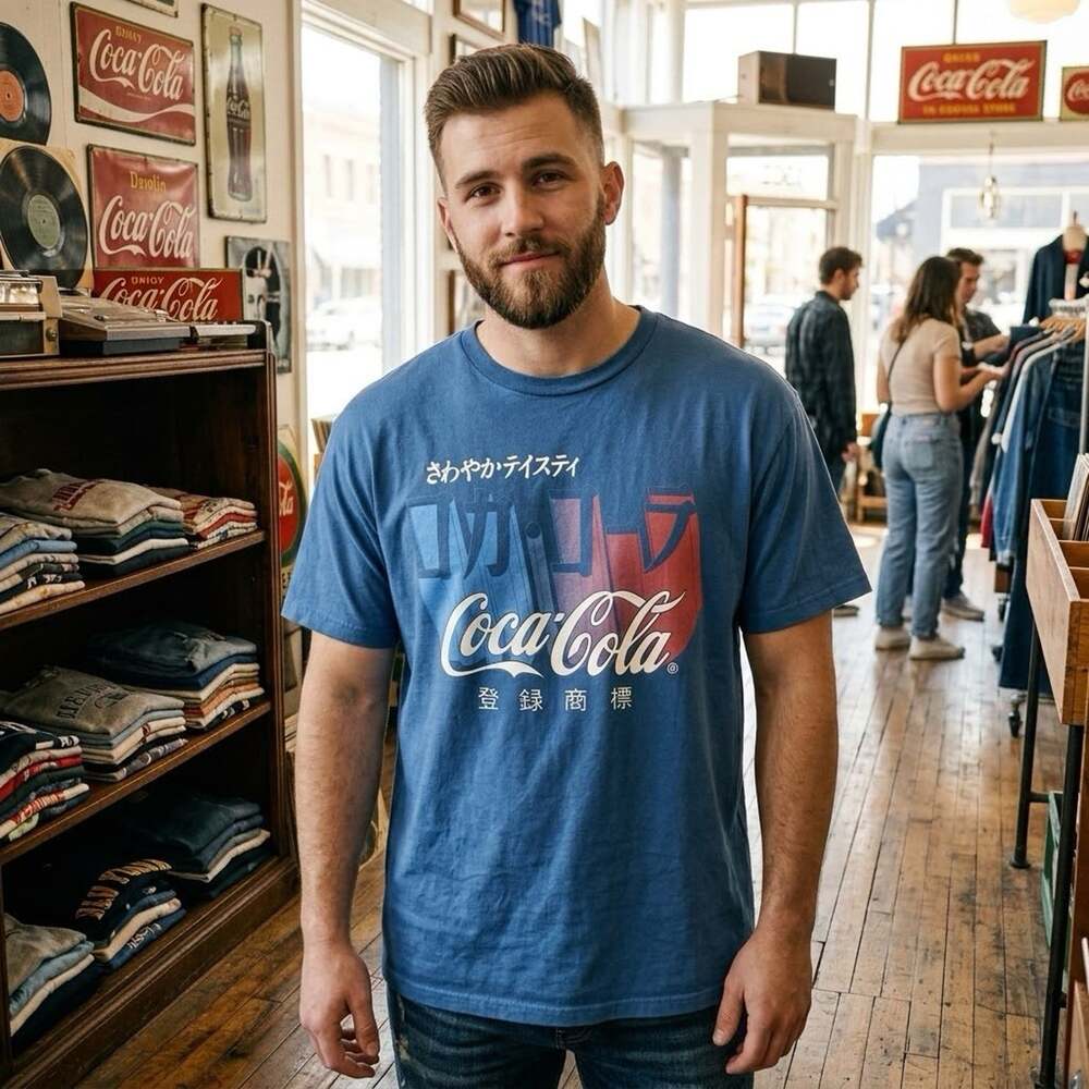 Tailgate American Eagle Coca-Cola Japanese Graphic T-Shirt Blue Men's Size XXL